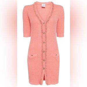 Authentic Y2K CHANEL 2009 Cardigan Dress 09P Pink Salmon/ peach sz 38 READ